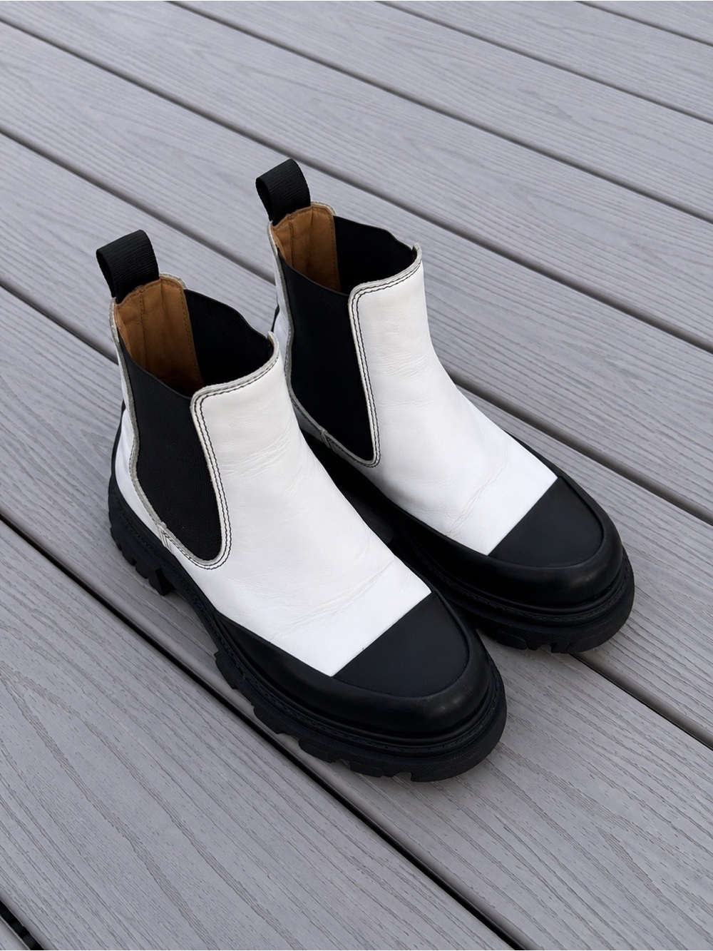 Ganni Two-Tone Black & White Chelsea Boots